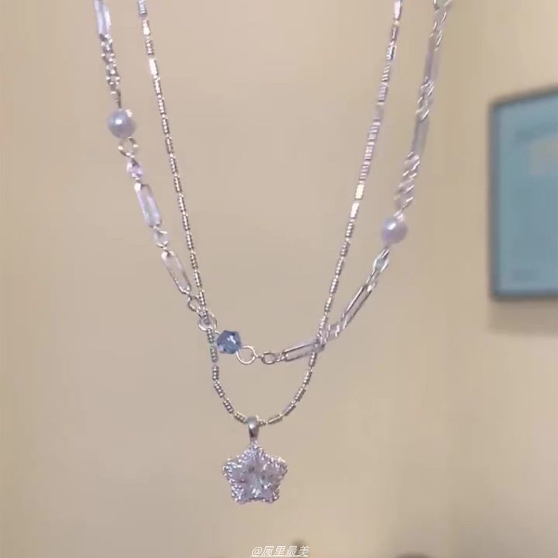 Star Layered Crystal Pendant Alloy Choker Faux