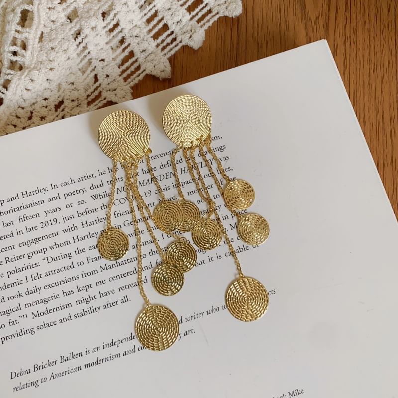 Disc Chandelier Fringed Alloy Textured Earring