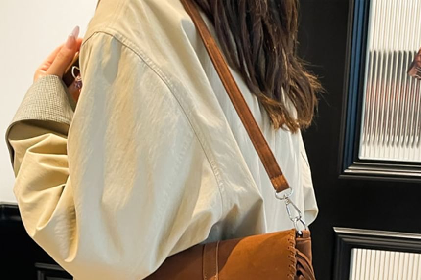 Suede Crossbody Fringe Faux Bag Saddle