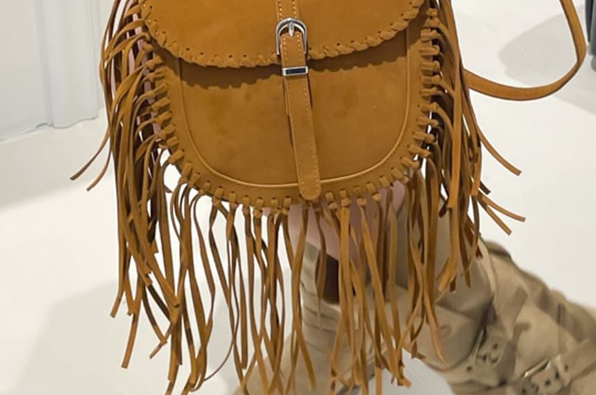 Suede Crossbody Fringe Faux Bag Saddle