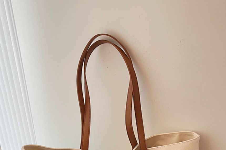 Striped Canvas Embroidered Tote Lettering Bag