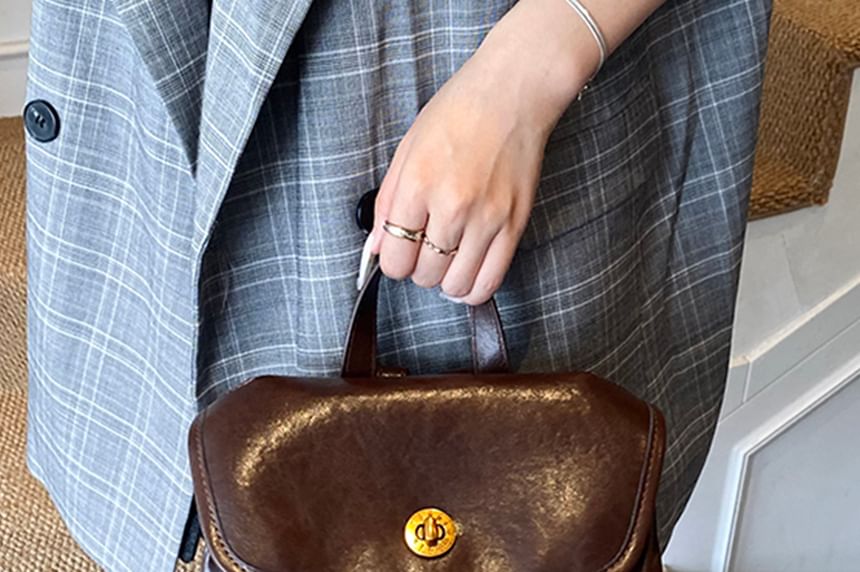 Leather Buckle Backpack Faux Flap