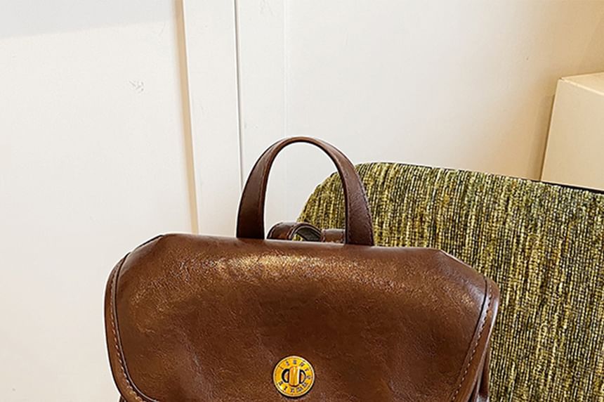 Leather Buckle Backpack Faux Flap