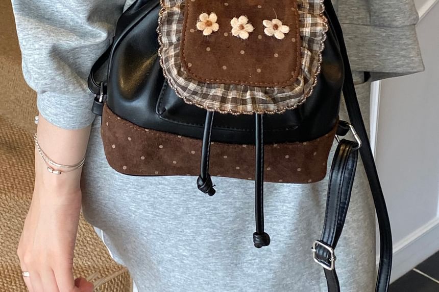 Dotted Small Backpack Ruffle Floral Panel