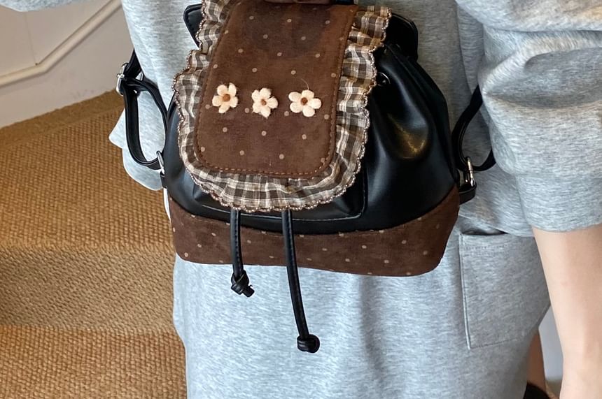Dotted Small Backpack Ruffle Floral Panel