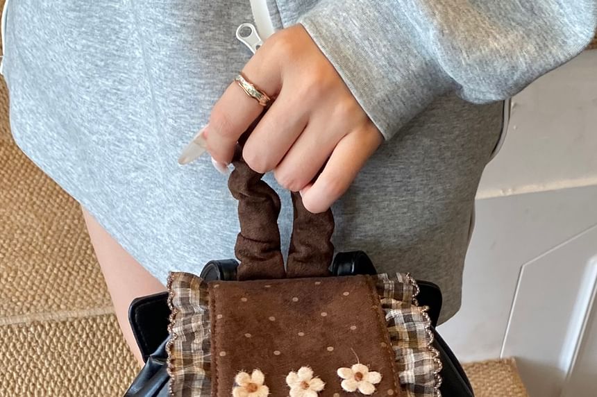 Dotted Small Backpack Ruffle Floral Panel