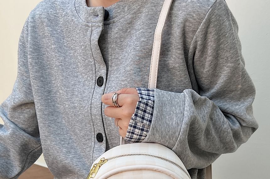 Faux Flap Backpack Plaid Leather