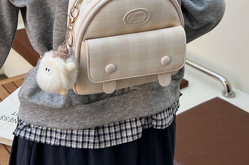 Faux Flap Backpack Plaid Leather