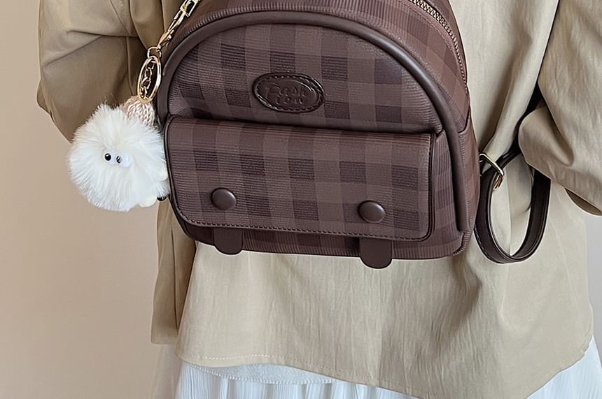 Faux Flap Backpack Plaid Leather