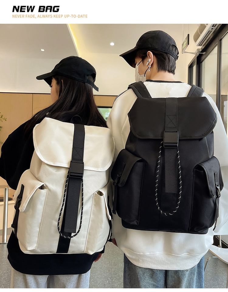 Nylon Drawstring Unisex Backpack Buckled Plain