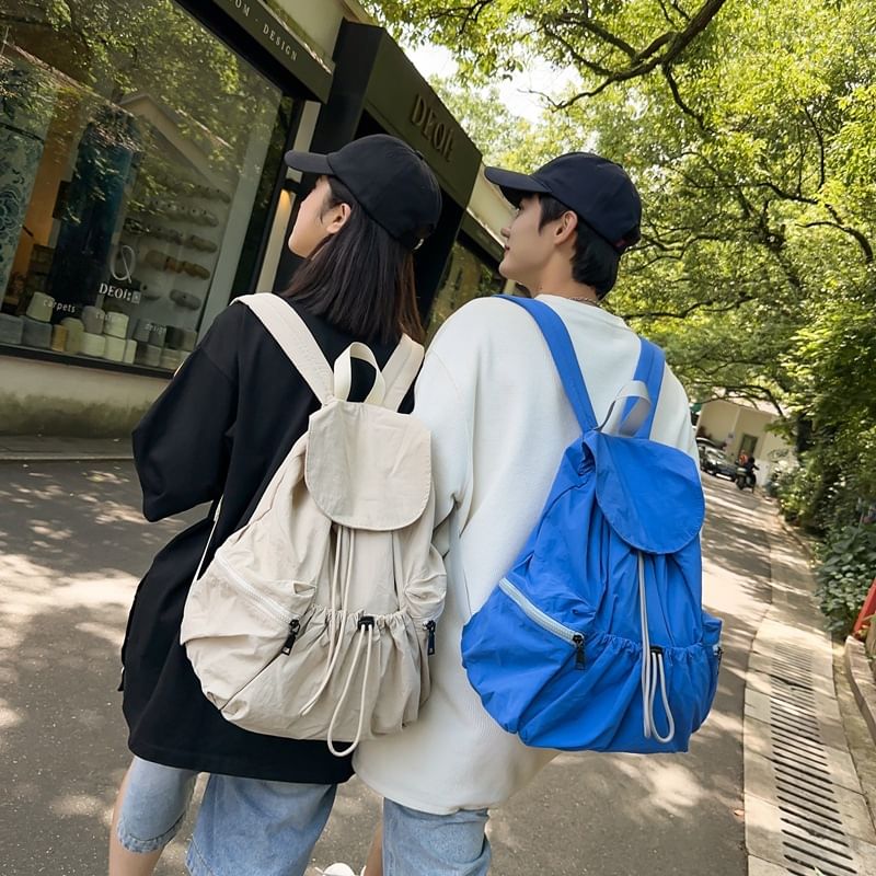 Plain Nylon Drawstring Backpack Unisex
