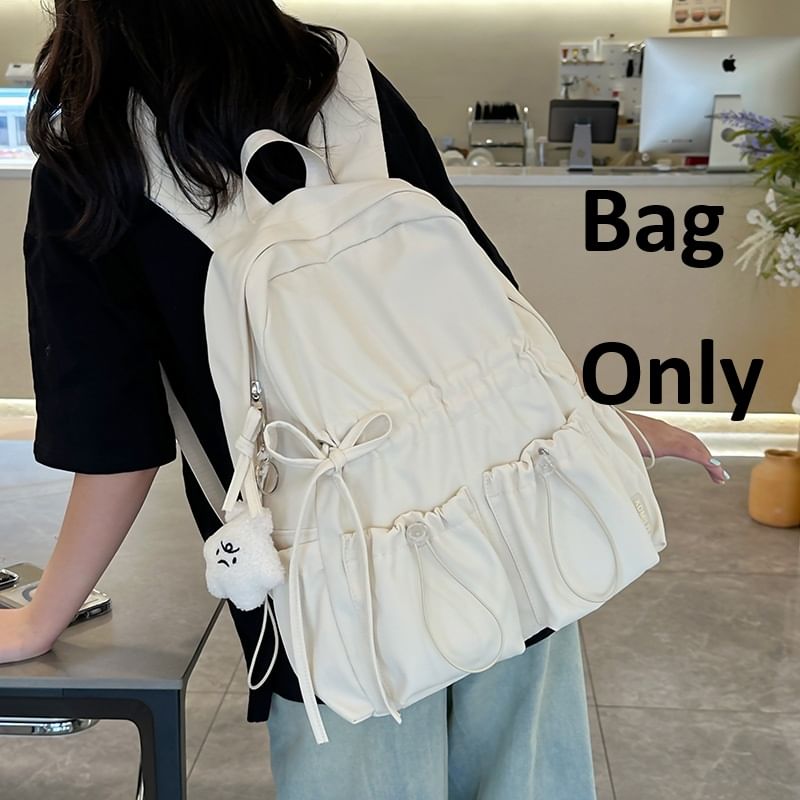 Nylon Bow Drawstring Plain Backpack