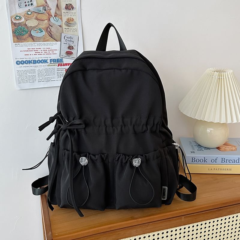 Nylon Bow Drawstring Plain Backpack