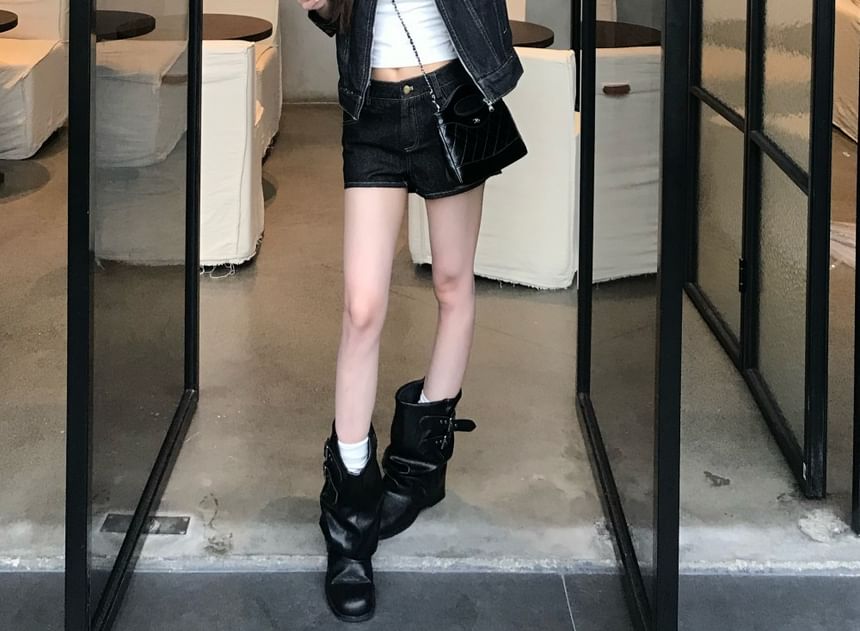 Collar Denim Zip Jacket / Mid Waist Loose Fit Jeans / Denim Shorts