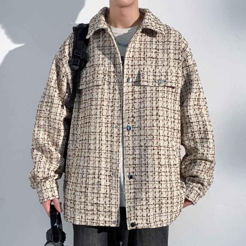 Collared Tweed Button-Up Jacket