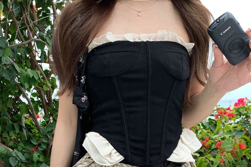 Striped and Plaid Overlay Mini Skirt