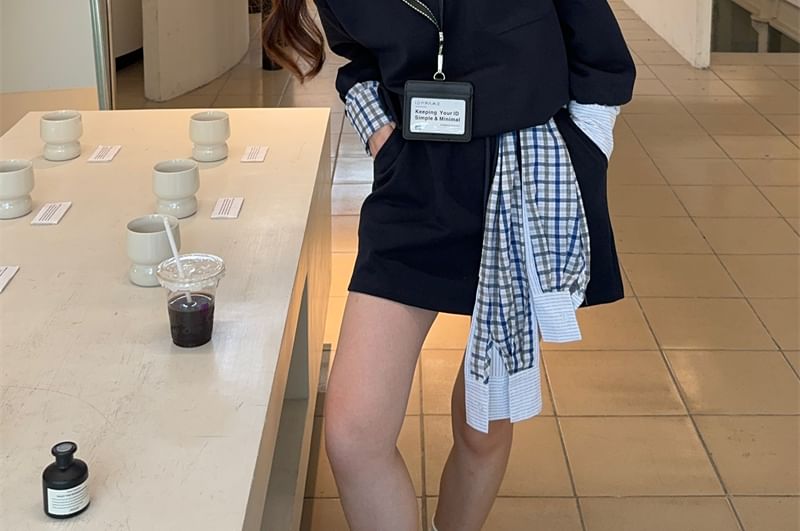 Mock Two-Piece Plaid Pullover & Mini Skirt Set