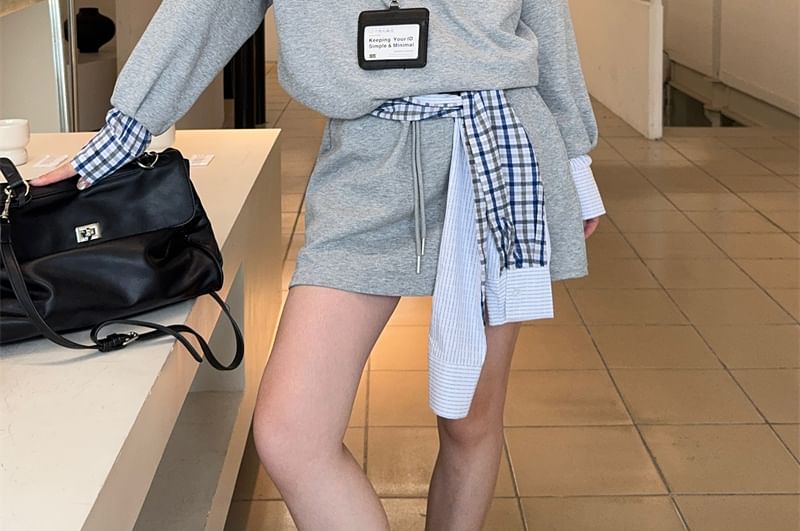 Mock Two-Piece Plaid Pullover & Mini Skirt Set