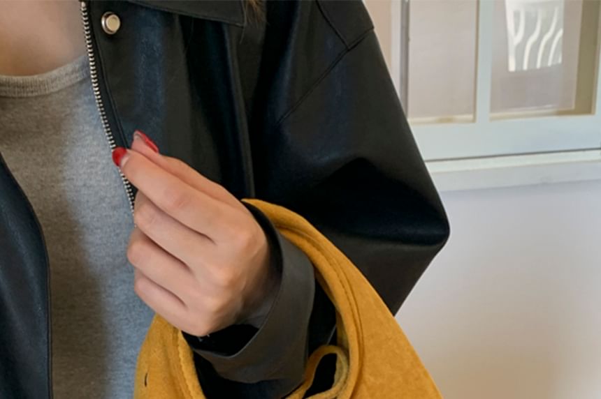 Faux Top Crossbody Handle Suede Plain Bag