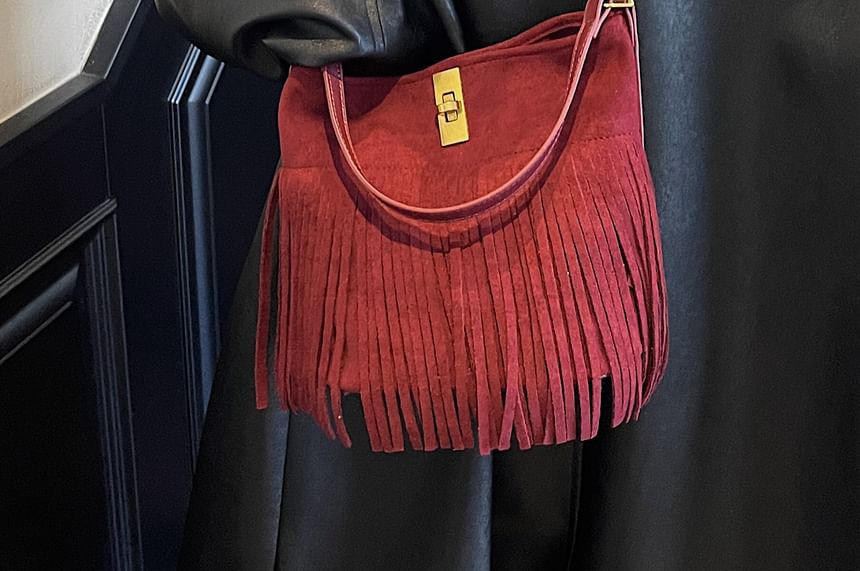 Faux With Suede Plain Crossbody Pouch Fringe Bag