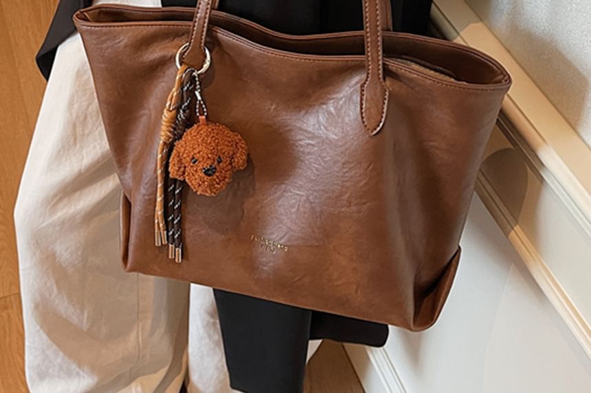 Charm With Leather Tote Plain Faux Bag