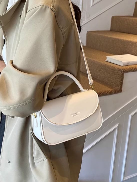 Bag Plain Top Crossbody Leather Handle Flap Faux