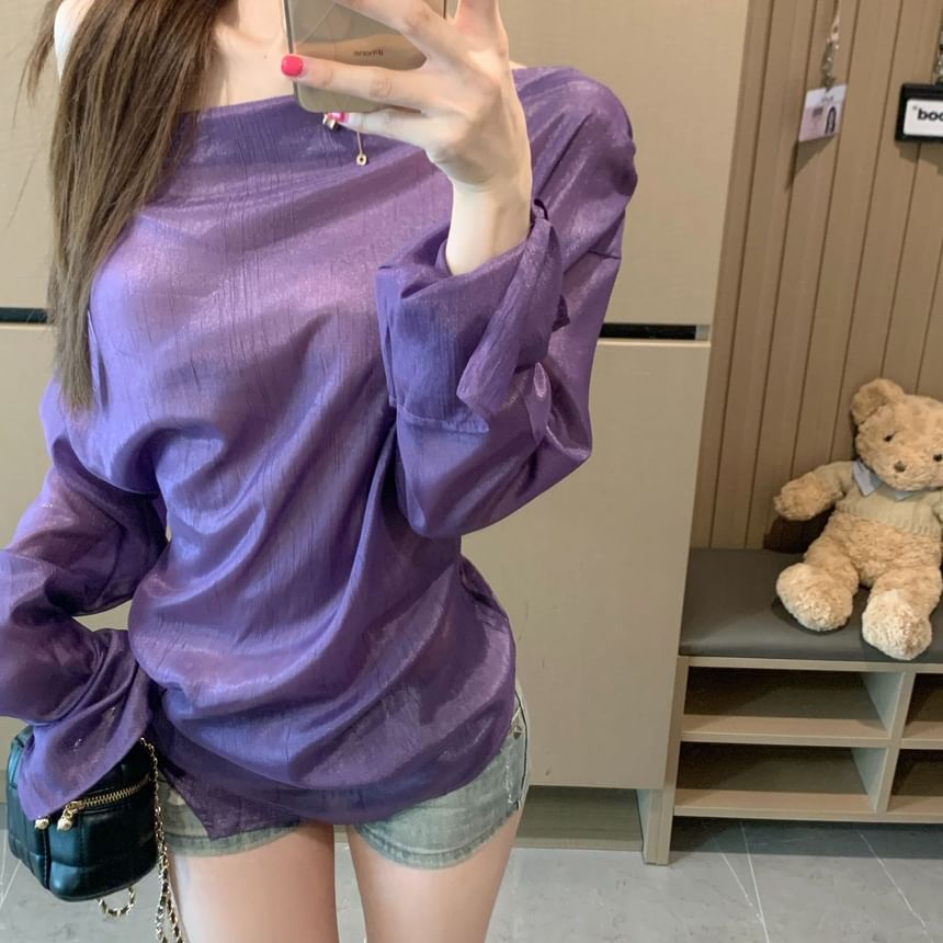 Plain One-Shoulder Long-Sleeved Top