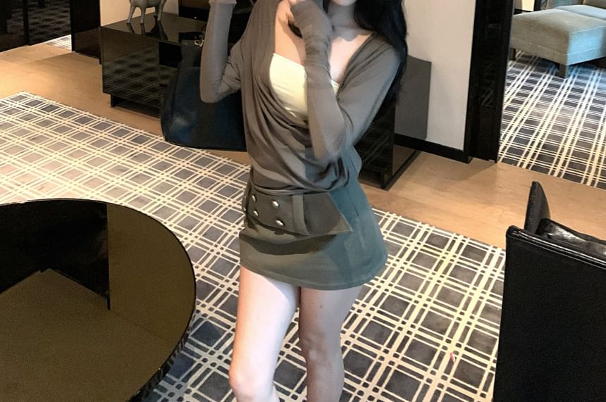 Lace Cowl Neck Two Piece Tee with Mini A-Line Skirt