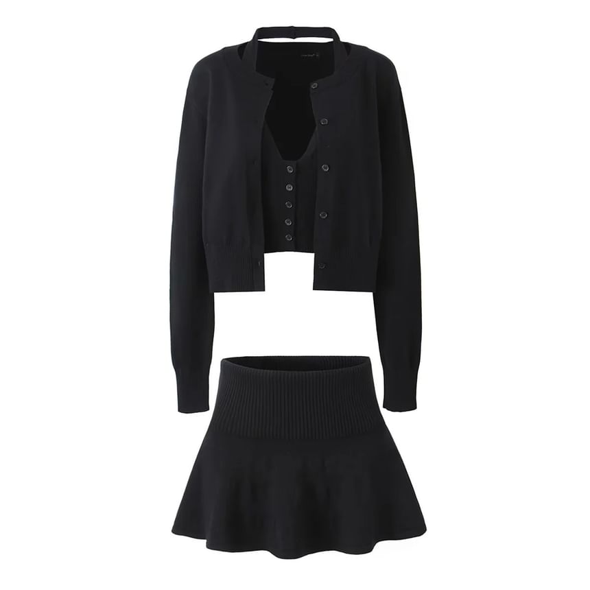 High-Waist Knit A-Line Mini Skirt