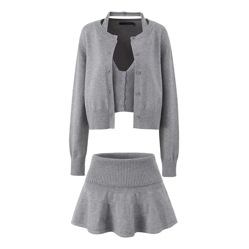 High-Waist Knit A-Line Mini Skirt