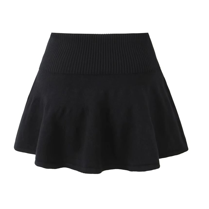 High-Waist Knit A-Line Mini Skirt