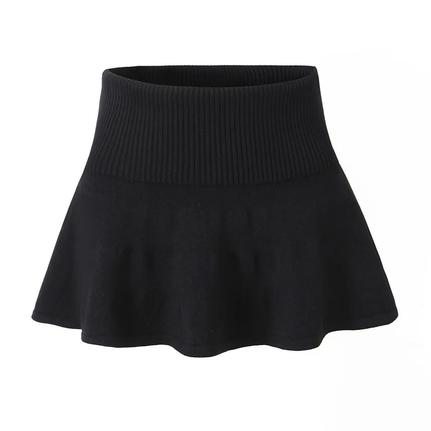 High-Waist Knit A-Line Mini Skirt