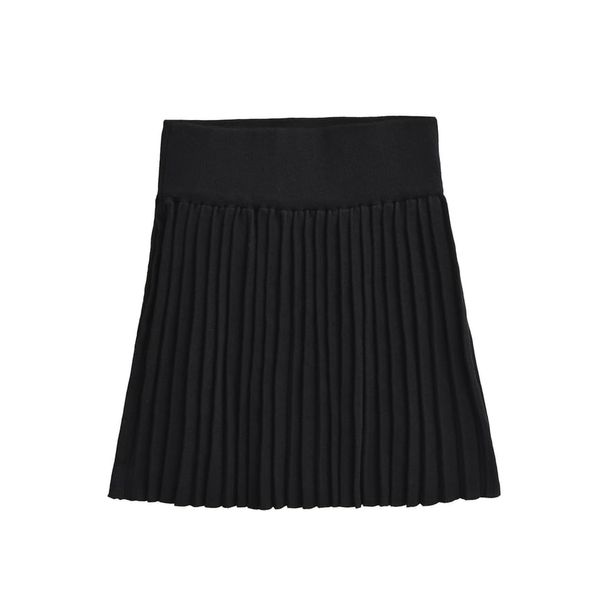 High-Rise Knit Pleated Mini Skirt