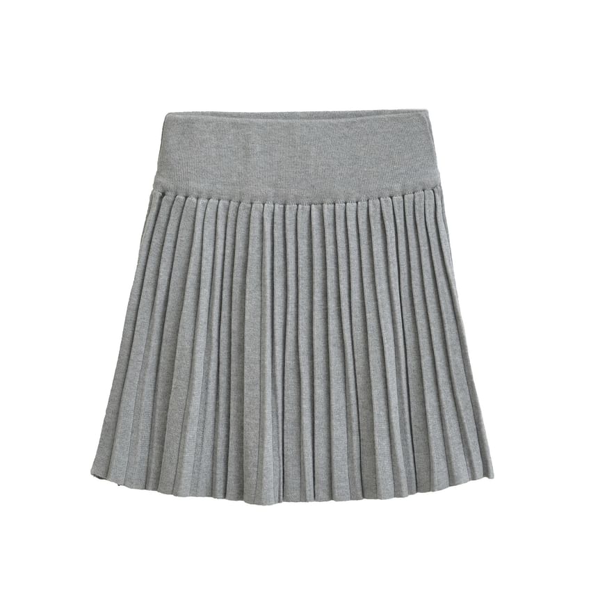 High-Rise Knit Pleated Mini Skirt