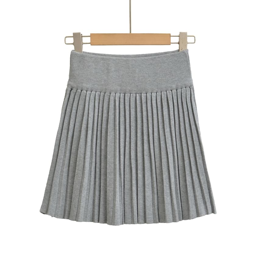 High-Rise Knit Pleated Mini Skirt