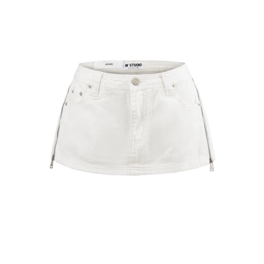 Low Rise Zip Detail Denim Skort