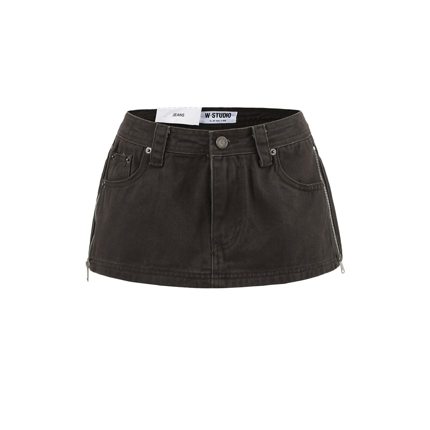 Low Rise Zip Detail Denim Skort