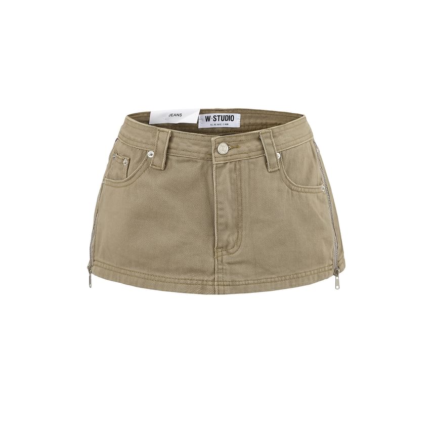 Low Rise Zip Detail Denim Skort