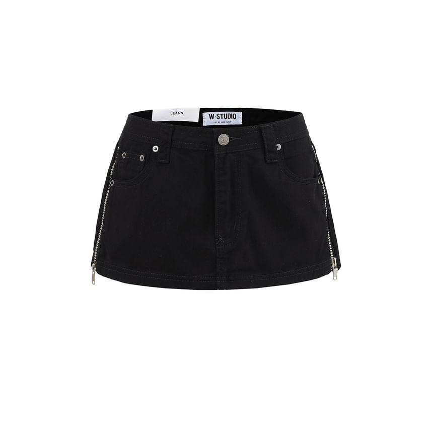 Low Rise Zip Detail Denim Skort