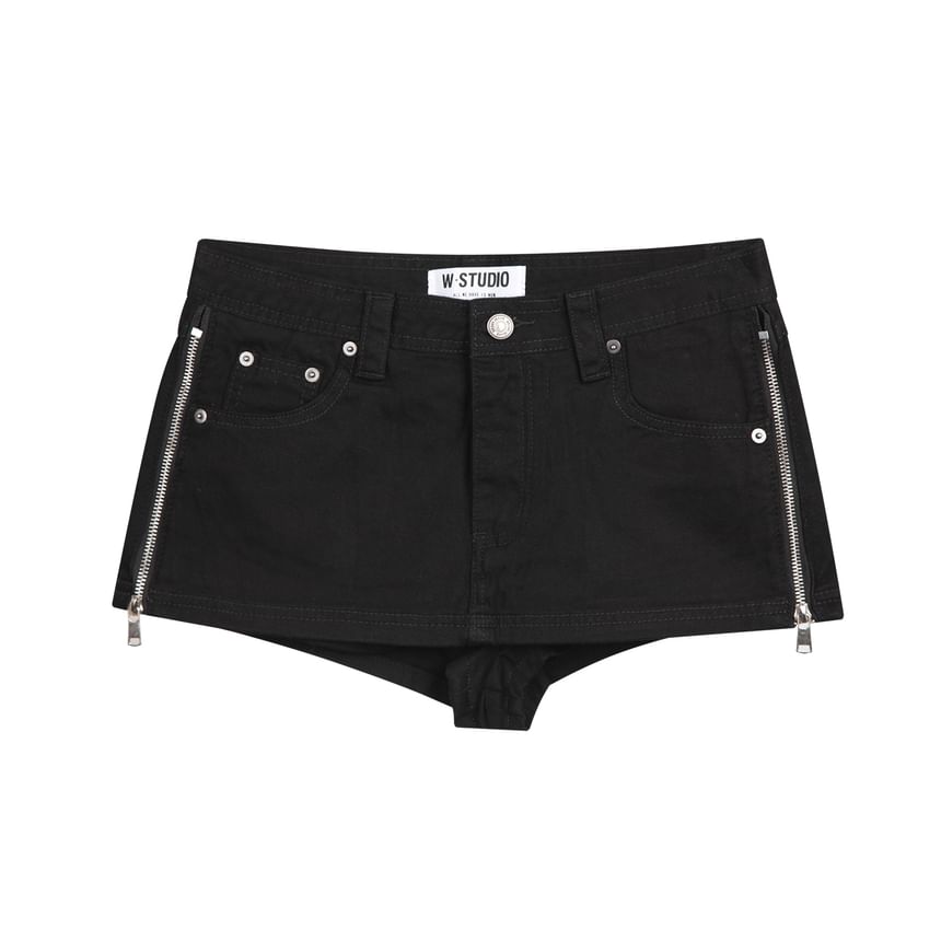 Mid Rise Washed Mini Denim Skort