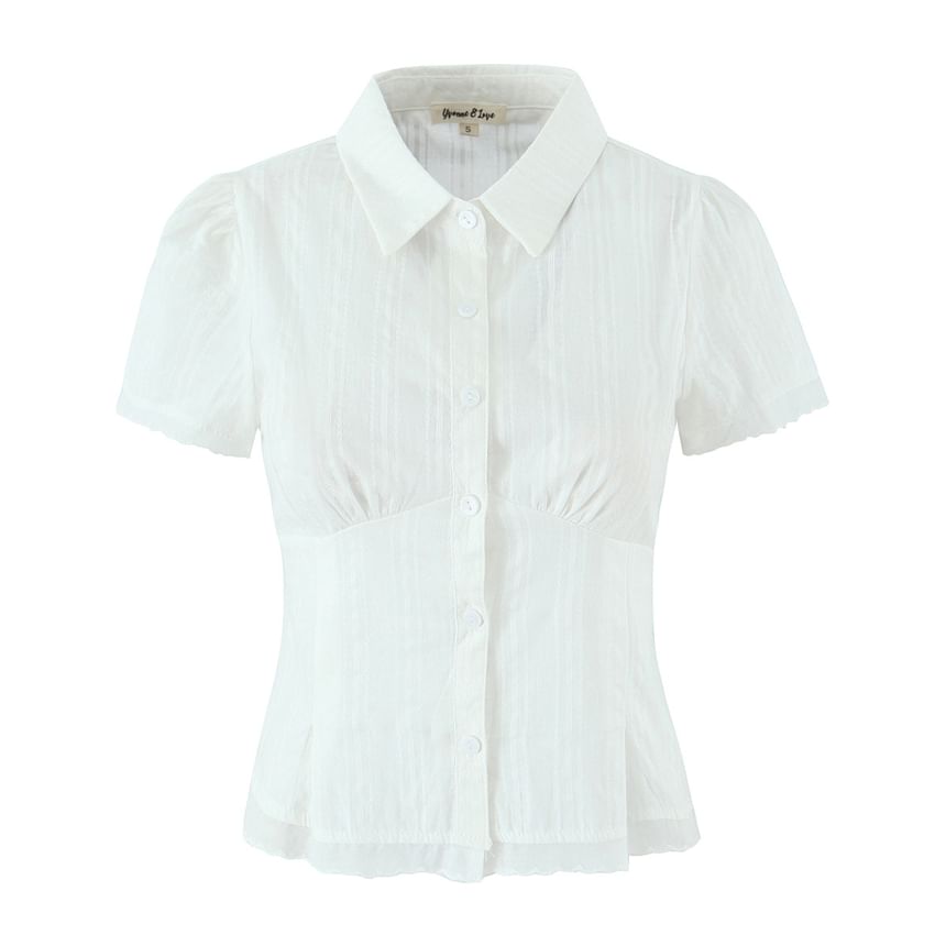Puff-Sleeve Gingham Lace Blouse & Mini Pencil Skirt