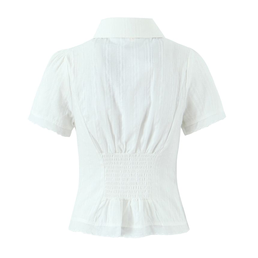 Puff-Sleeve Gingham Lace Blouse & Mini Pencil Skirt