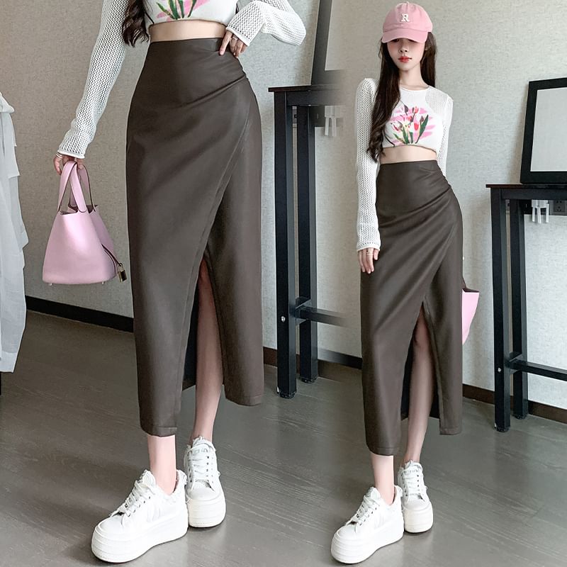 Plain Midi Skirt - High Waist