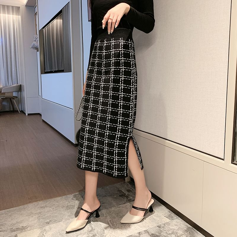 Plaid Midi Skirt - High Rise