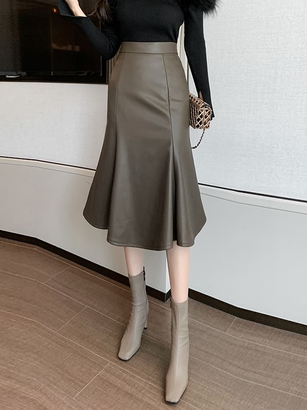 Plain Midi Mermaid Skirt - High Rise