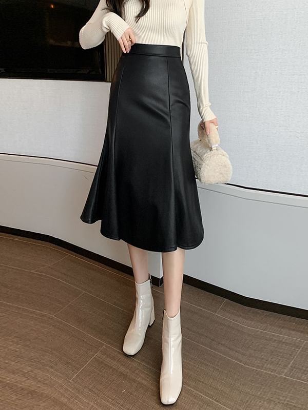 Plain Midi Mermaid Skirt - High Rise