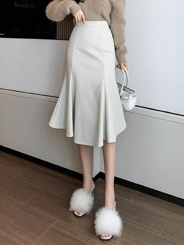 Plain Midi Mermaid Skirt - High Rise