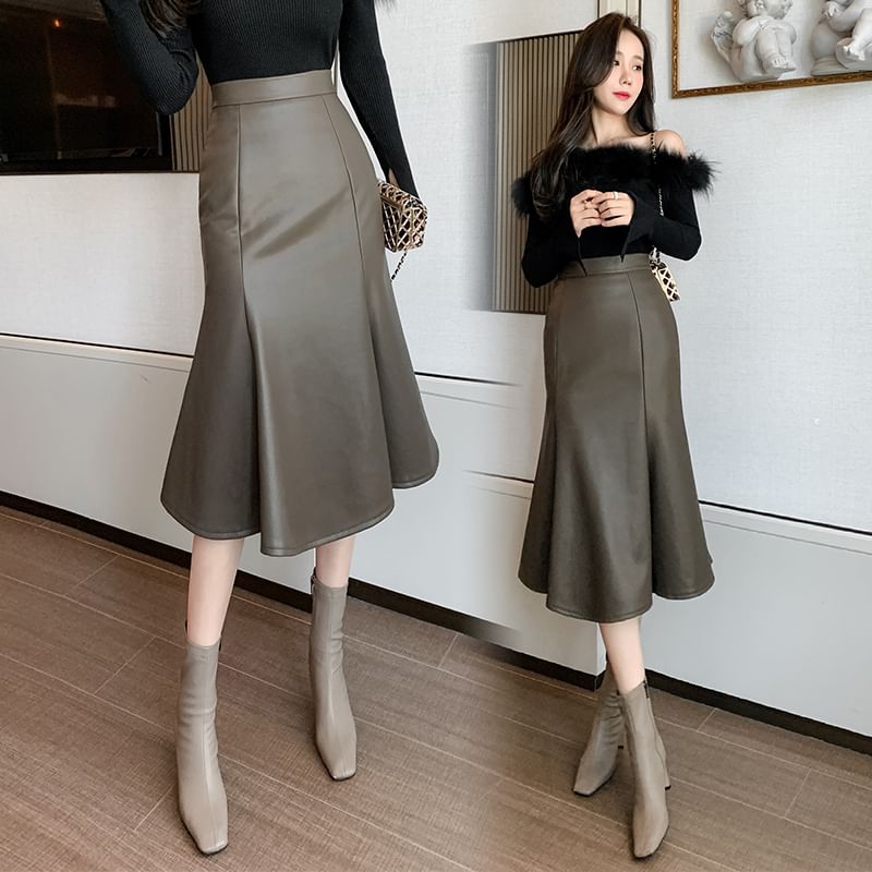 Plain Midi Mermaid Skirt - High Rise