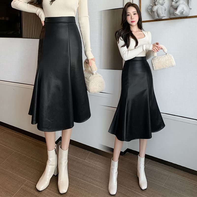 Plain Midi Mermaid Skirt - High Rise