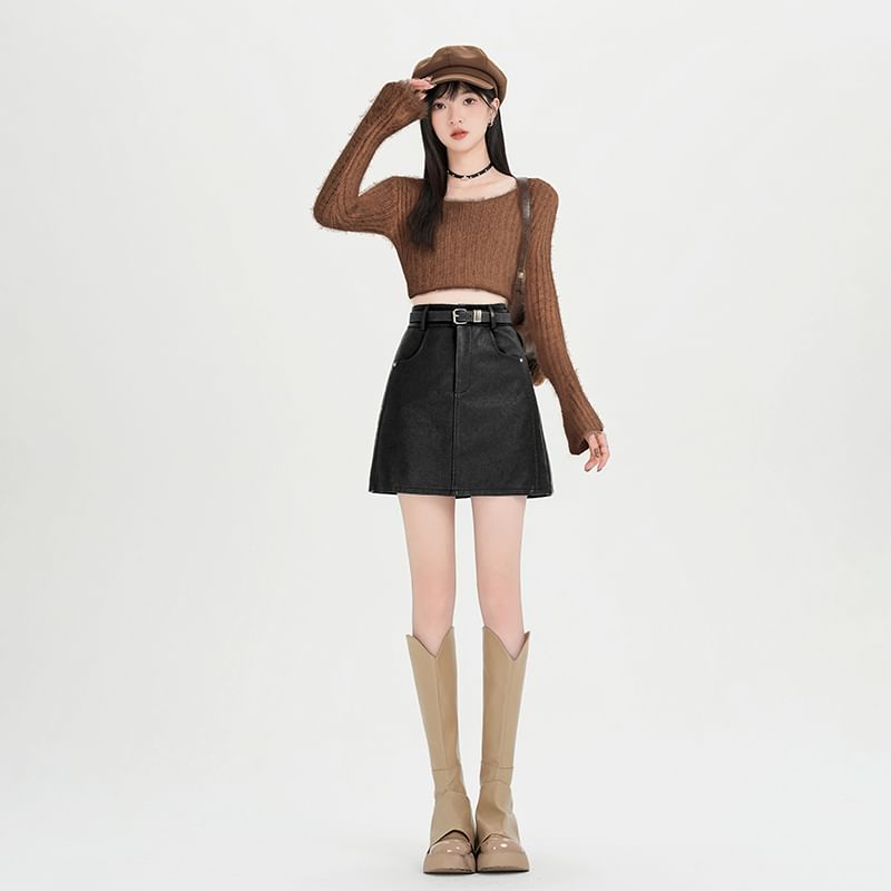Plain Mini A-Line Skirt - High Rise